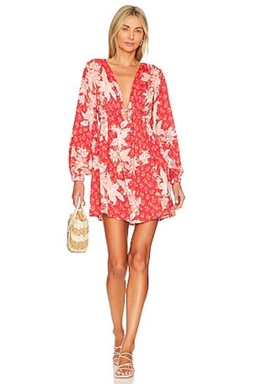 Free People Soli Mini Dress Floral Red and White Women's Size Small